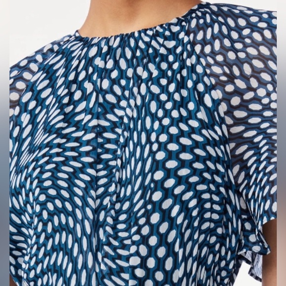 Green & White dotted raglan Sleeve Tie Waist tiered chiffon look dress size smal - Picture 4 of 10